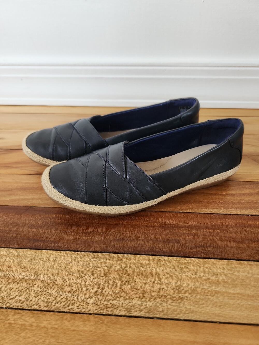 Clarks Collection Espadrille Slip-Ons Leather Comfort Black Navy Inside 7.5
